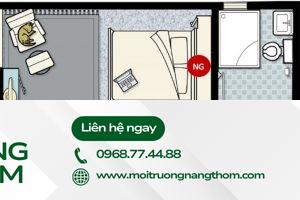 giường ngủ kê sát nhà vệ sinh